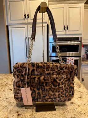Expressions NYC Faux Fur Leopard Shoulder Bag - Brown